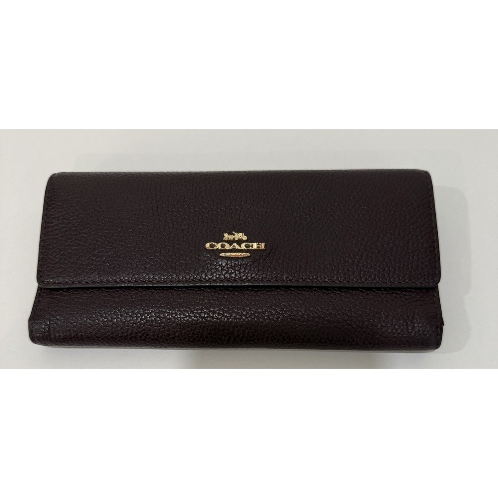 Coach Pebbled Leather Continental Wallet in Dark Brown